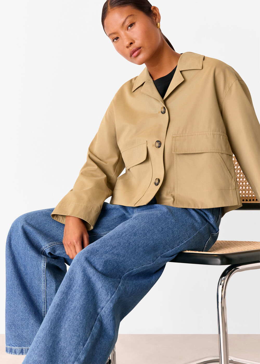 Petite Short Cotton Trench Jacket